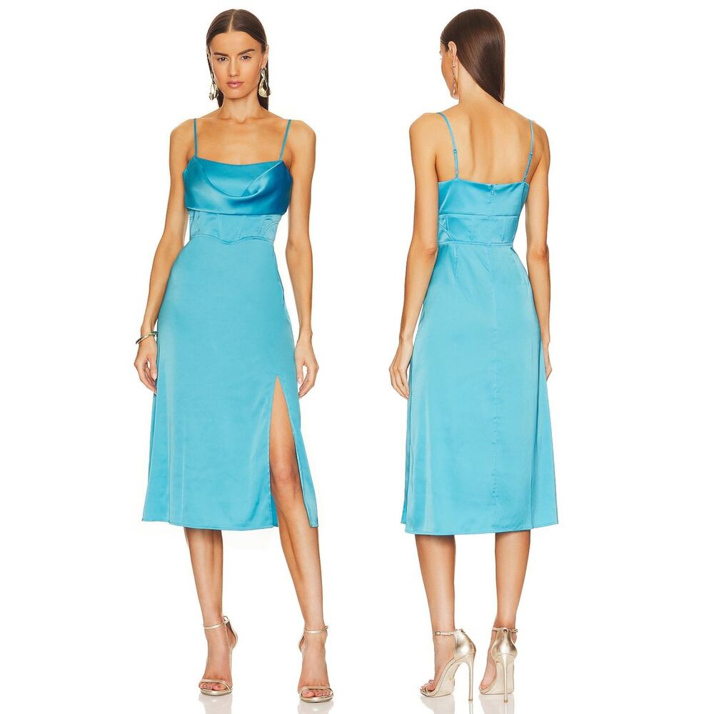 Steve Madden Aimee Midi Dress Satin Party Cocktail Evening Formal Wedding XS